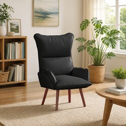 Black Armchair Modern Relaxing Chair Faux Leather Lounge Furniture Living Room