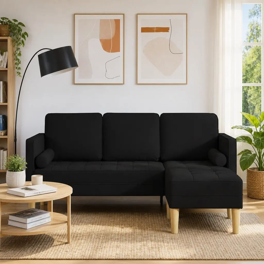 Modular Sofa Set Black Polyester Fabric Modern Living Room Couch