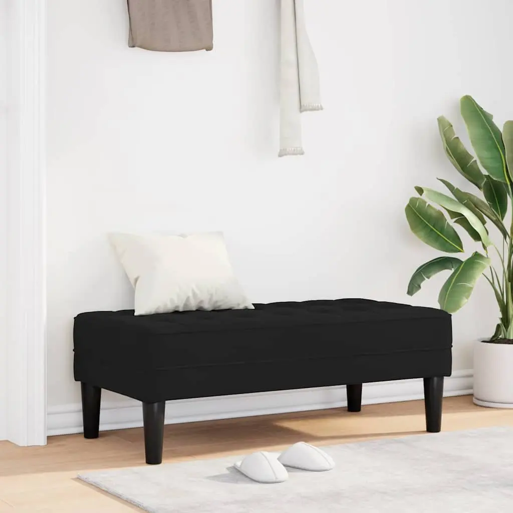 Black Velvet Bench with Cushion Ottoman Seating Plywood Legs Modern Furniture