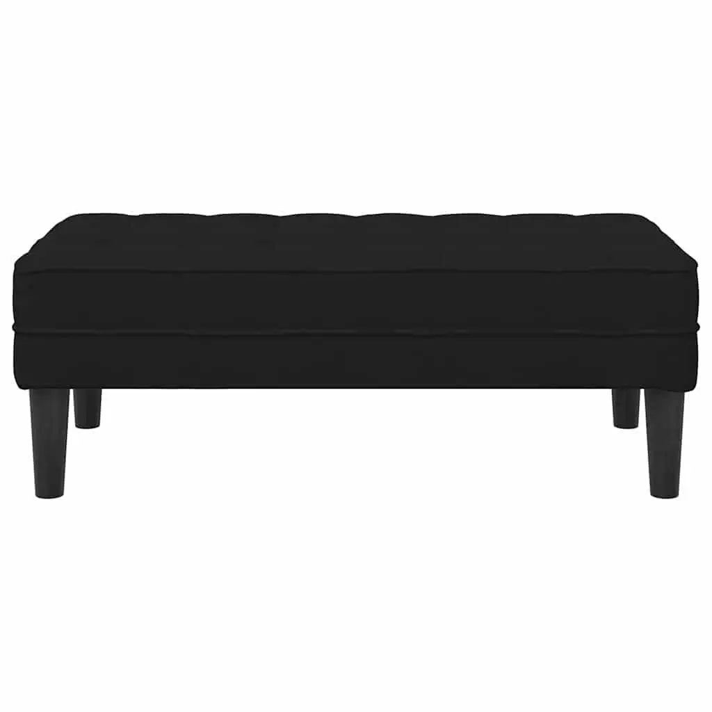 Black Velvet Bench with Cushion Ottoman Seating Plywood Legs Modern Furniture