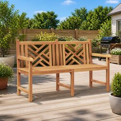 Outdoor Garden Bench Solid Teak Wood with Backrest Armrests Brown 150x60x90cm
