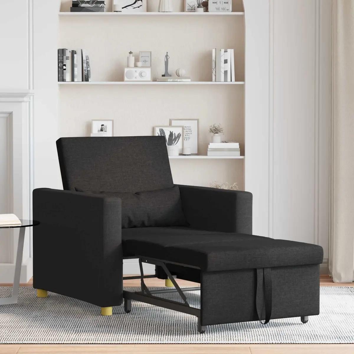 Single Sofa Bed 3-in-1 Convertible Armchair Recliner Black