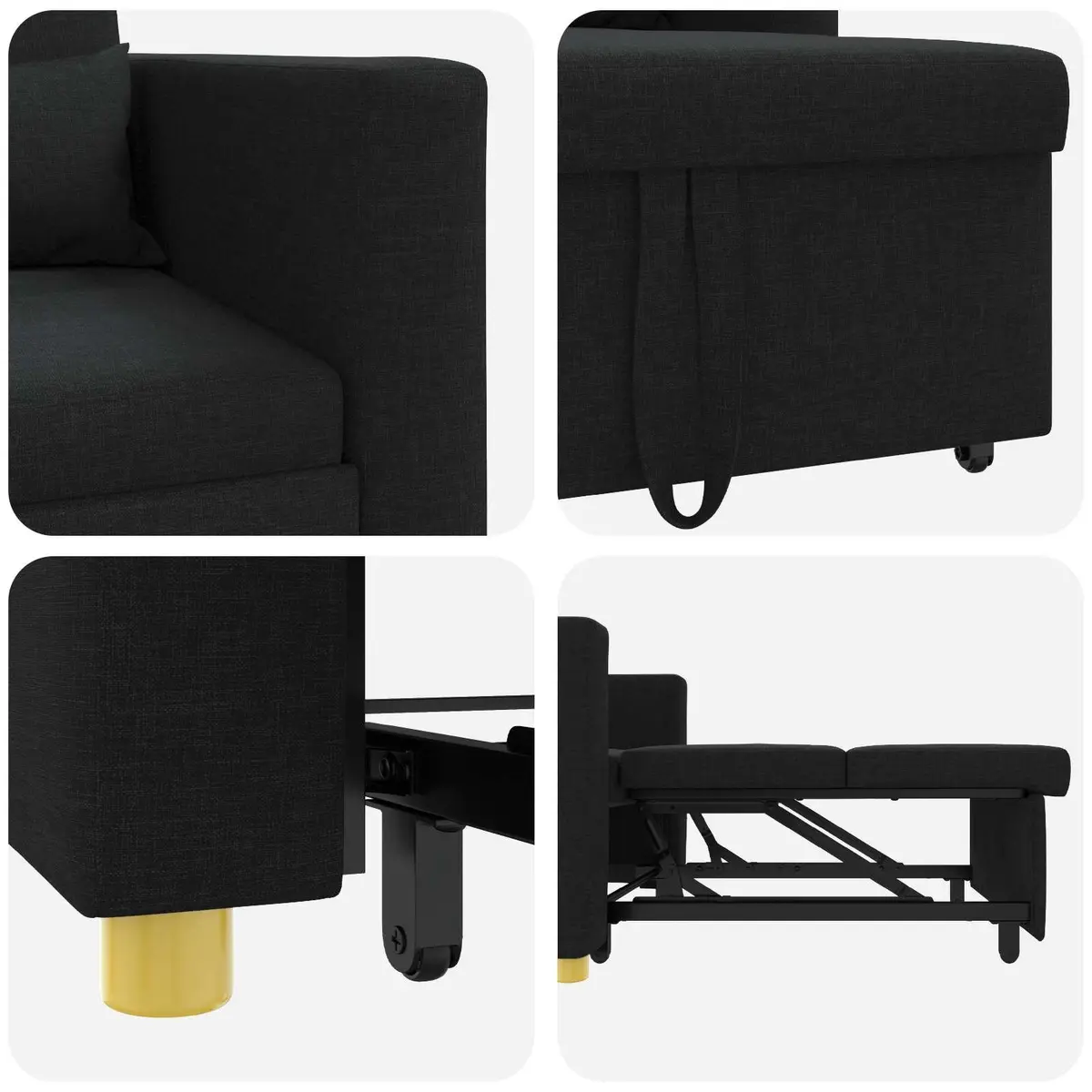 Single Sofa Bed 3-in-1 Convertible Armchair Recliner Black