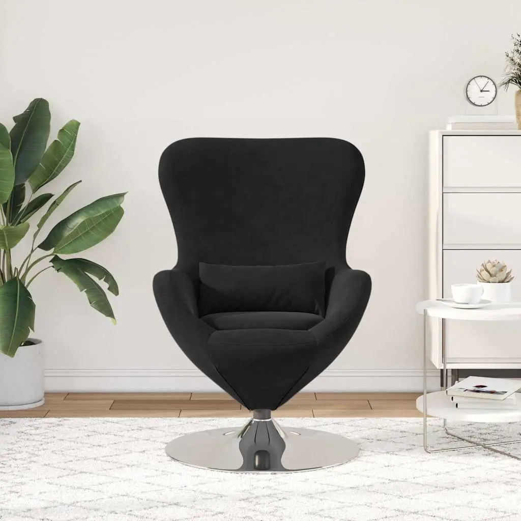 Egg Chair 360 Degree Swivel Base Black Velvet Lounge Armchair Modern