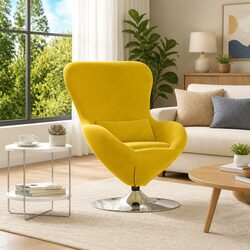 Egg Chair Yellow Velvet Swivel Lounge Armchair Modern Living Room Bedroom
