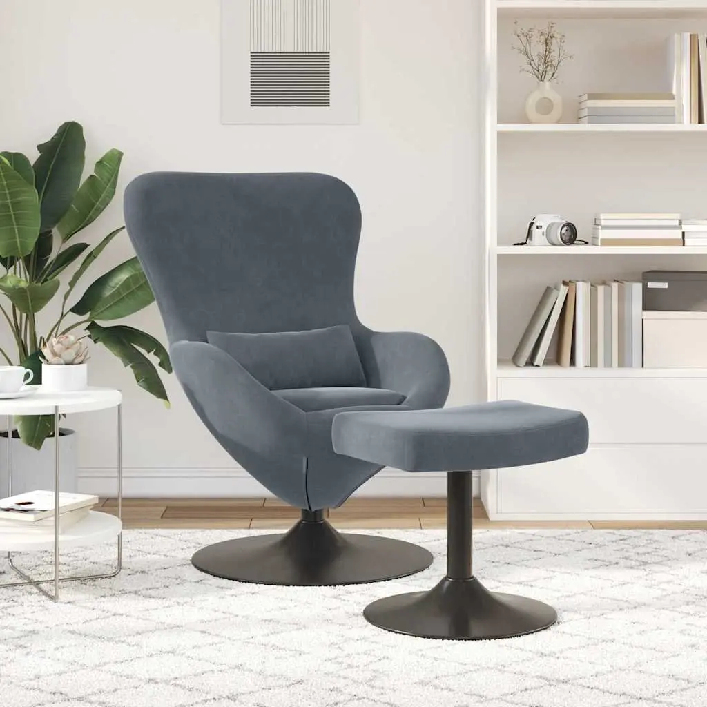 Egg Chair with Footstool Swivel Lounge Armchair Grey Velvet Modern Living Room