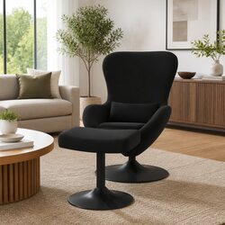 Egg Chair Lounge Swivel Armchair Black Velvet Modern Design Footstool Bedroom