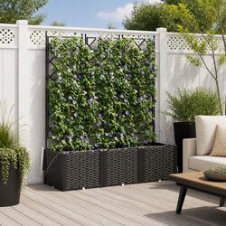 Garden Planter Set 3 pcs Black Large Outdoor Pots Terrace Planting Container