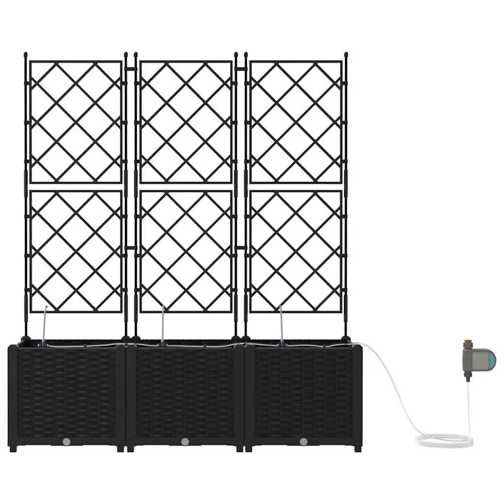 Garden Planter Set Large Outdoor Pots 3 Piece Black Polypropylene