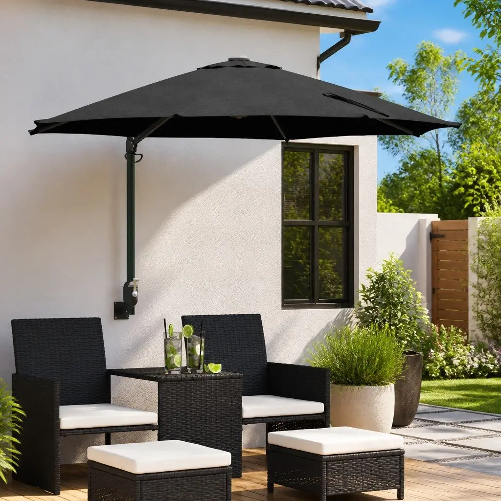 Garden Parasol Cantilever Sunshade Black Polyester 248x248x148 cm