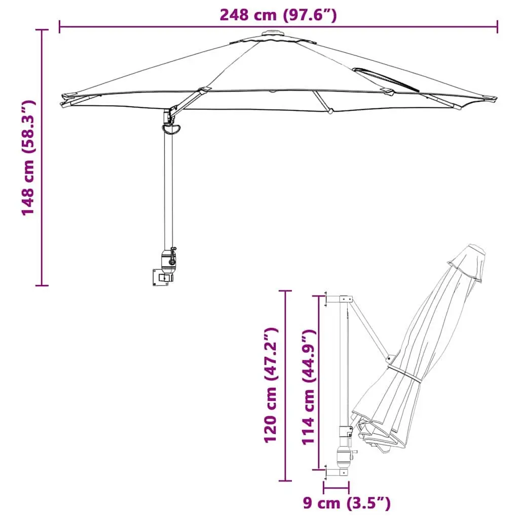 Garden Parasol Cantilever Sunshade Black Polyester 248x248x148 cm