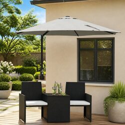 Garden Parasol Outdoor Umbrella 248cm Brown Polyester Steel Frame Tilt Crank LED