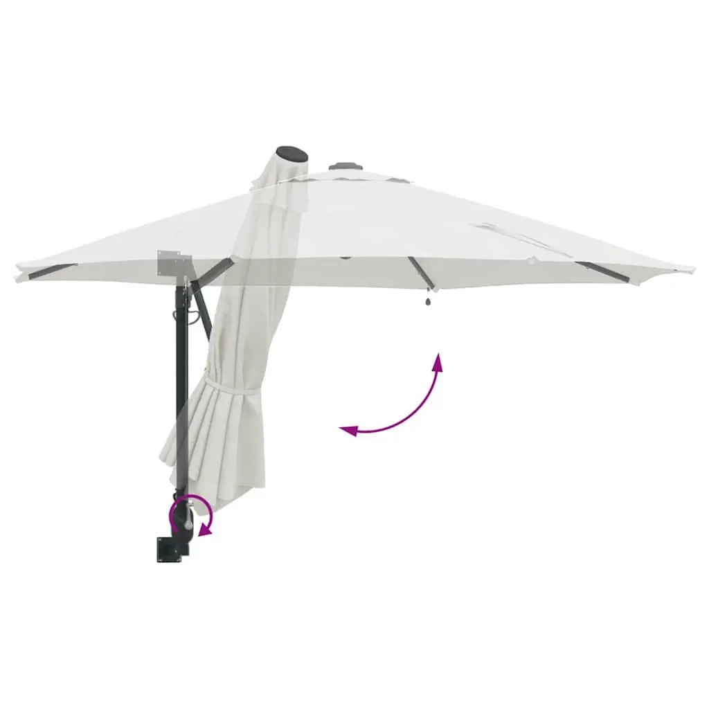 Garden Parasol Adjustable Tilt Canopy 248cm Brown Polyester Steel Frame Solar LED