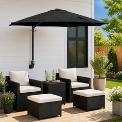 Garden Parasol 248cm Black Outdoor Shade Patio Umbrella LED Solar Lights Tilt