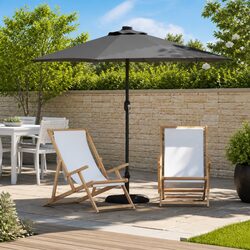 Garden Parasol Anthracite Outdoor Shade Umbrella Hand Crank Solar LED Lights