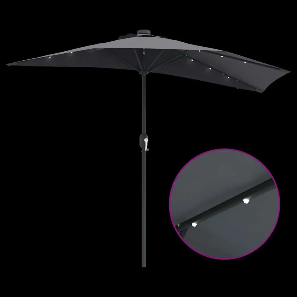 Garden Parasol Anthracite Large Canopy UV Resistant Steel Frame with Solar LED Lights