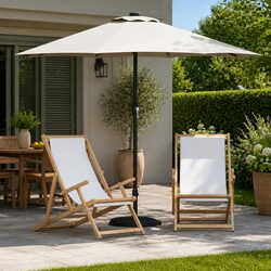 Garden Parasol Outdoor Umbrella with LED Lights Manual Crank 294x150x224cm Brown