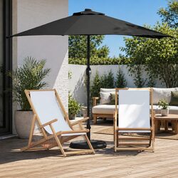 Garden Parasol Umbrella 294x150x224cm Black Outdoor Shade with LED Solar Lights
