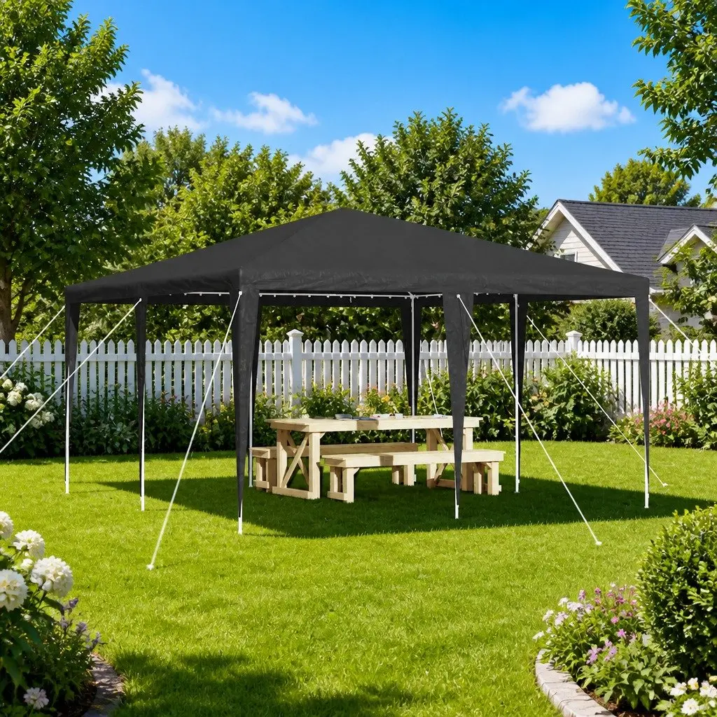 Party Tent Anthracite Rectangular Outdoor Garden Gazebo 400 x 400 x 266 cm Polyethylene Cover Steel Frame
