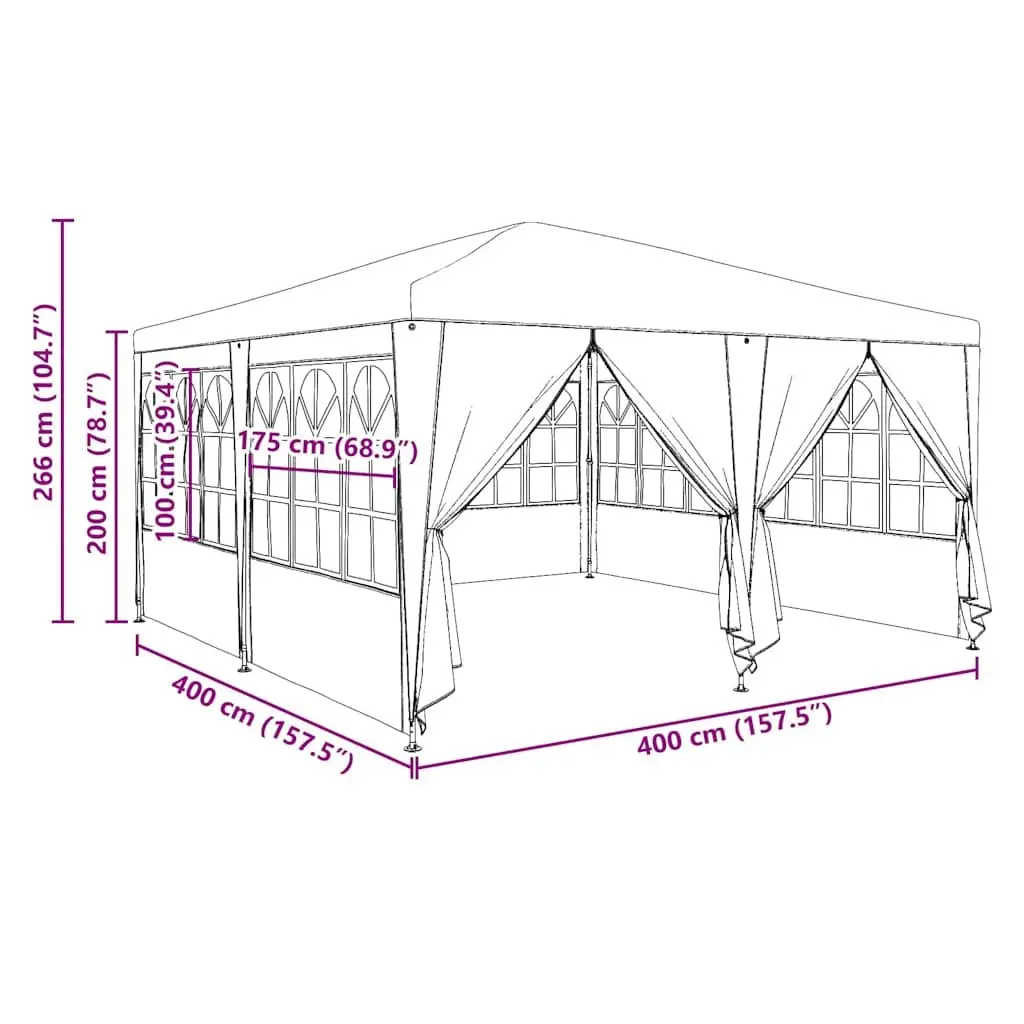 Party Tent Portable Outdoor Canopy 400x400x266cm Anthracite Polyethylene Fabric Steel Frame