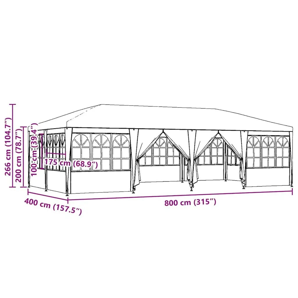 Party Tent Outdoor Gazebo Canopy 800 x 400 x 266 cm White with Removable Sidewalls