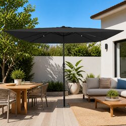 Garden Parasol Anthracite 295cm Square Patio Umbrella LED Lights Outdoor Shade