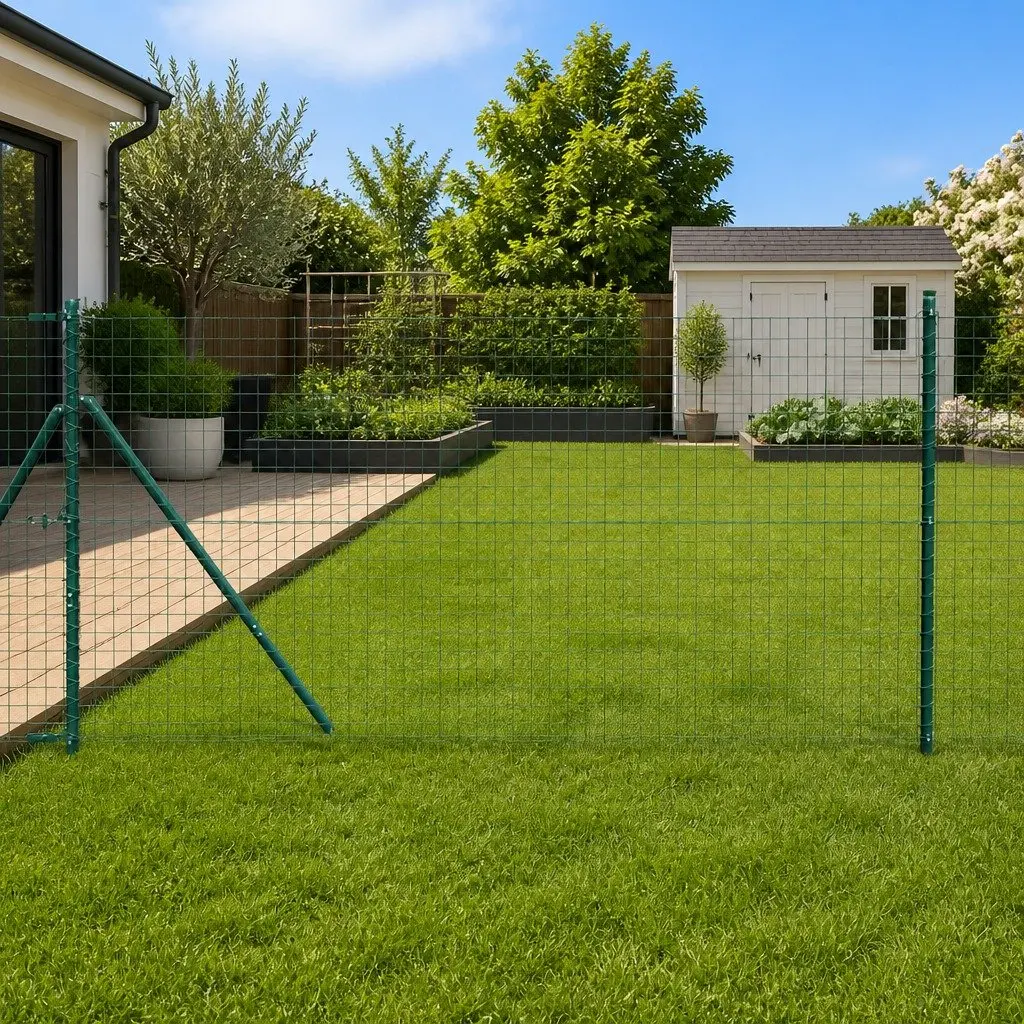 Fence Post 7 pcs Green Powder-Coated Steel Garden Terrace Outdoor Barrier