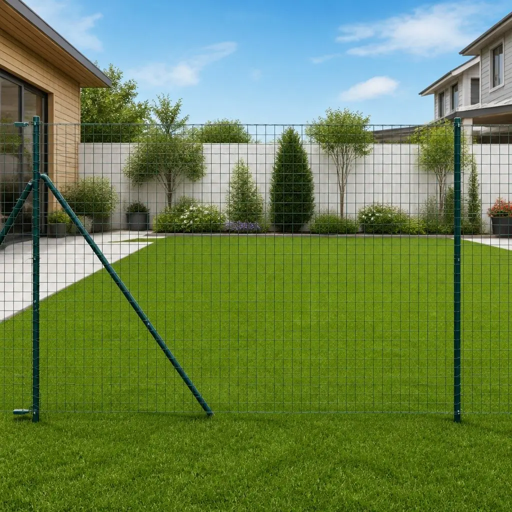 Embedded Fence Post 7 pcs Green Powder-Coated Steel Garden Terrace Boundary