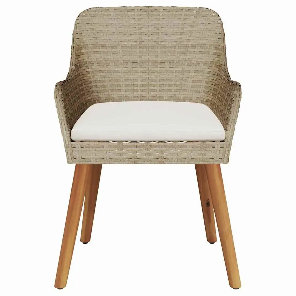 Outdoor Garden Chair Set 2 pcs Cushioned Poly Rattan Beige Acacia Wood Legs