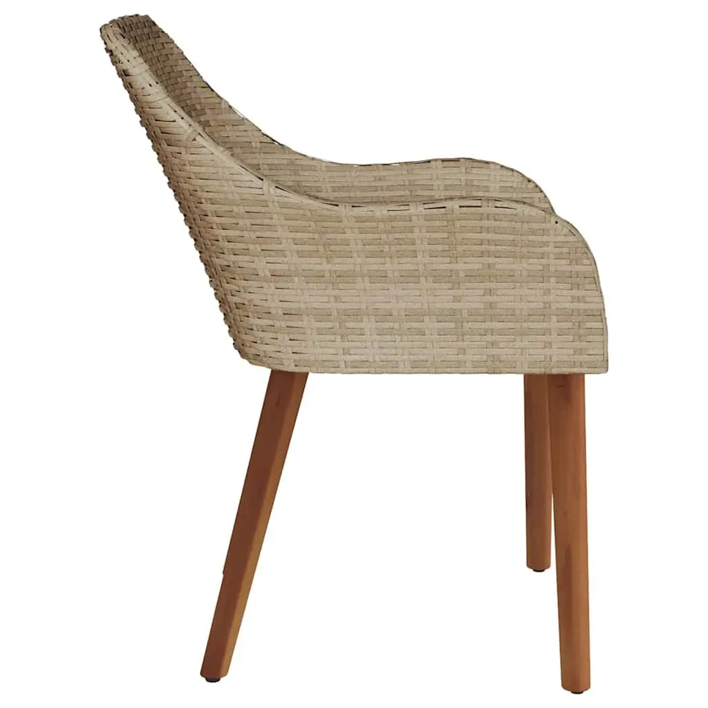Outdoor Garden Chair Set 2 pcs Cushioned Poly Rattan Beige Acacia Wood Legs