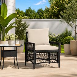 Outdoor Garden Chair with Cushion Black Poly Rattan Patio Seating Weather