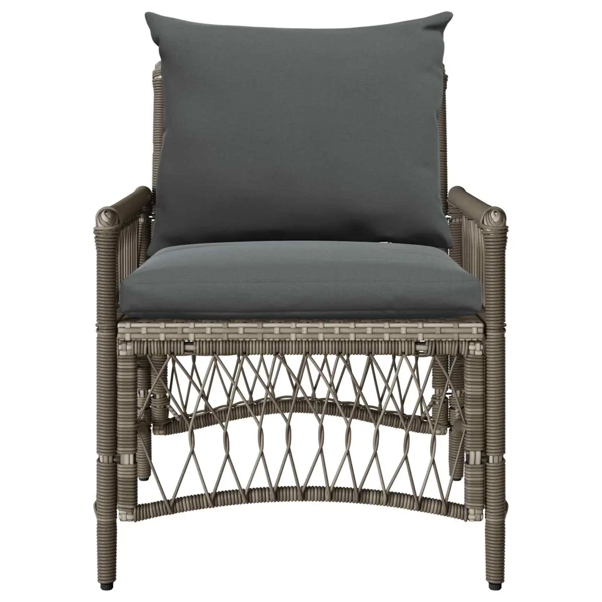 Garden Chair with Cushion Poly Rattan Grey Outdoor Seating with Backrest and Armrest