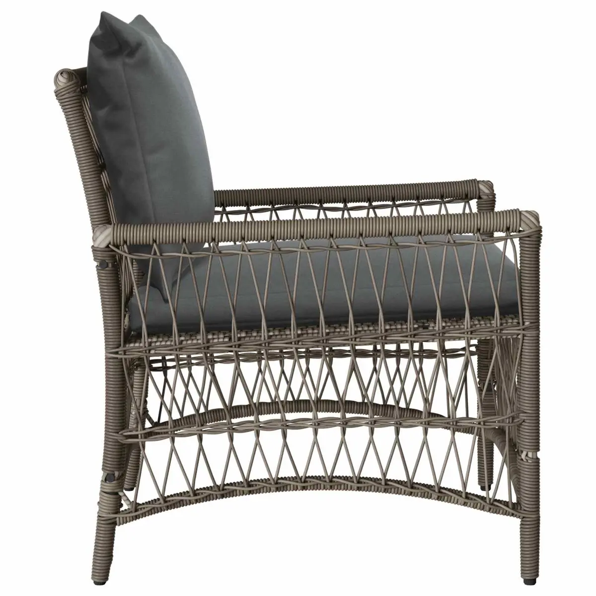 Garden Chair with Cushion Poly Rattan Grey Outdoor Seating with Backrest and Armrest