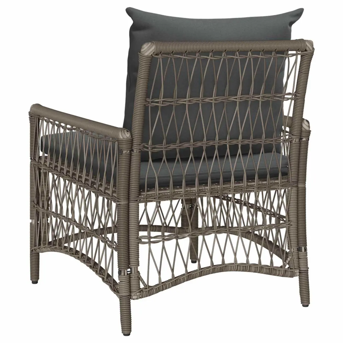 Garden Chair with Cushion Poly Rattan Grey Outdoor Seating with Backrest and Armrest