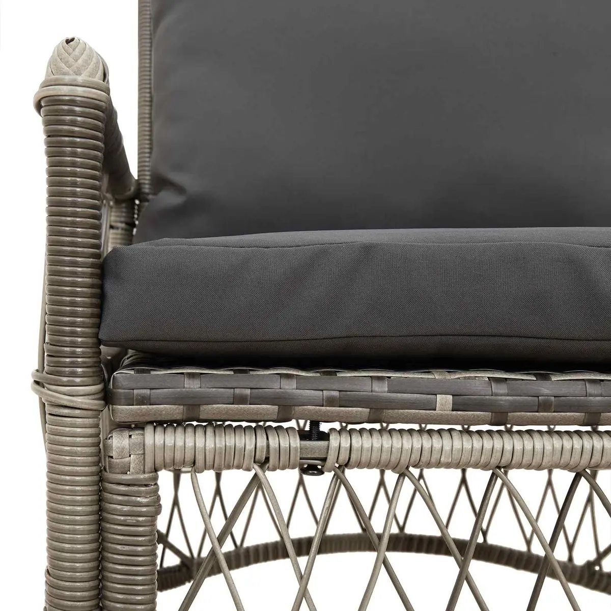 Garden Chair with Cushion Poly Rattan Grey Outdoor Seating with Backrest and Armrest