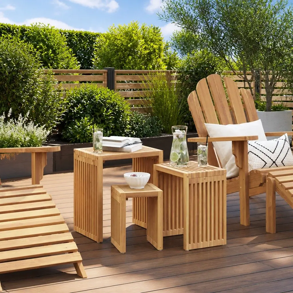 Garden Side Table Solid Teak Wood Modern 33x44.5x51cm Brown