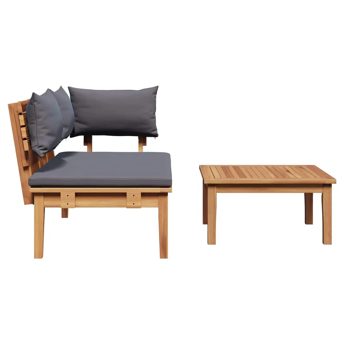 Garden Bench and Table Set 2 Pieces Outdoor Furniture Patio Teak Wood Grey