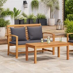Outdoor Bench Solid Teak Wood Brown Dark Grey Garden Patio Seating Furniture