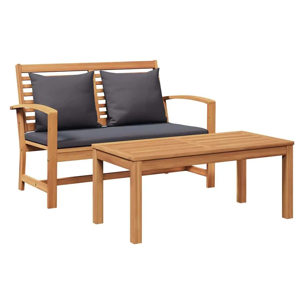 Outdoor Bench Solid Teak Wood Brown Dark Grey Rustic Rectangular Garden Patio Furniture