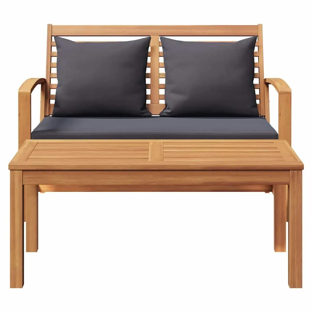 Outdoor Bench Solid Teak Wood Brown Dark Grey Rustic Rectangular Garden Patio Furniture