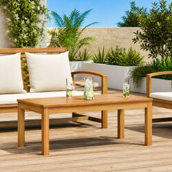 Outdoor Sectional Sofa Table Brown Solid Teak Wood Garden Furniture Patio