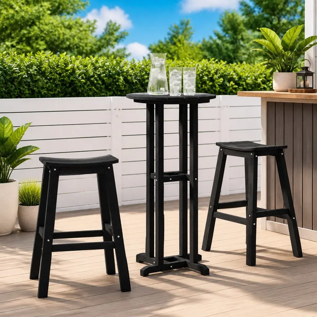 Bar Stools 2 Pieces Black Outdoor Garden Seating Contemporary Design