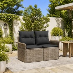 Garden Sofa Outdoor Seating with Cushion Grey Poly Rattan Patio Furniture