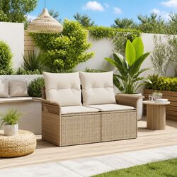 Garden Sofa Outdoor Seating Poly Rattan Beige 141x62x69cm with Cushion Pad