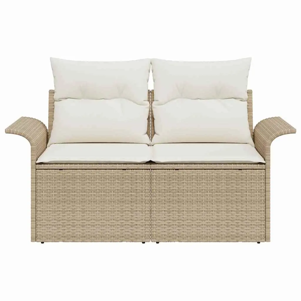 Outdoor Garden Sofa Poly Rattan with Cushion Beige 141x62x69cm
