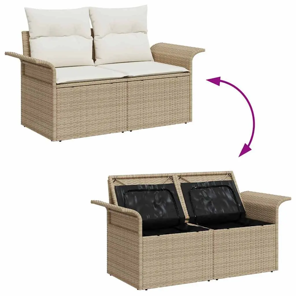 Outdoor Garden Sofa Poly Rattan with Cushion Beige 141x62x69cm