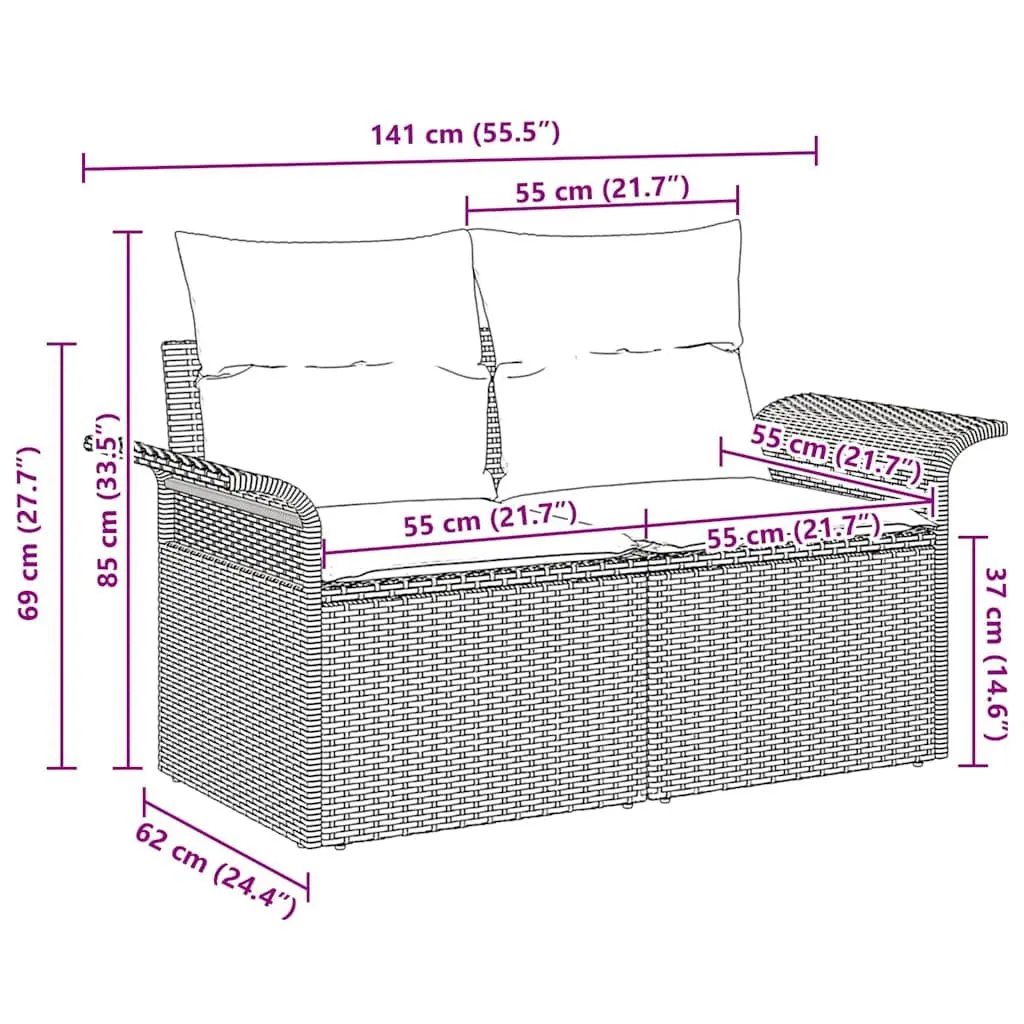 Outdoor Garden Sofa Poly Rattan with Cushion Beige 141x62x69cm