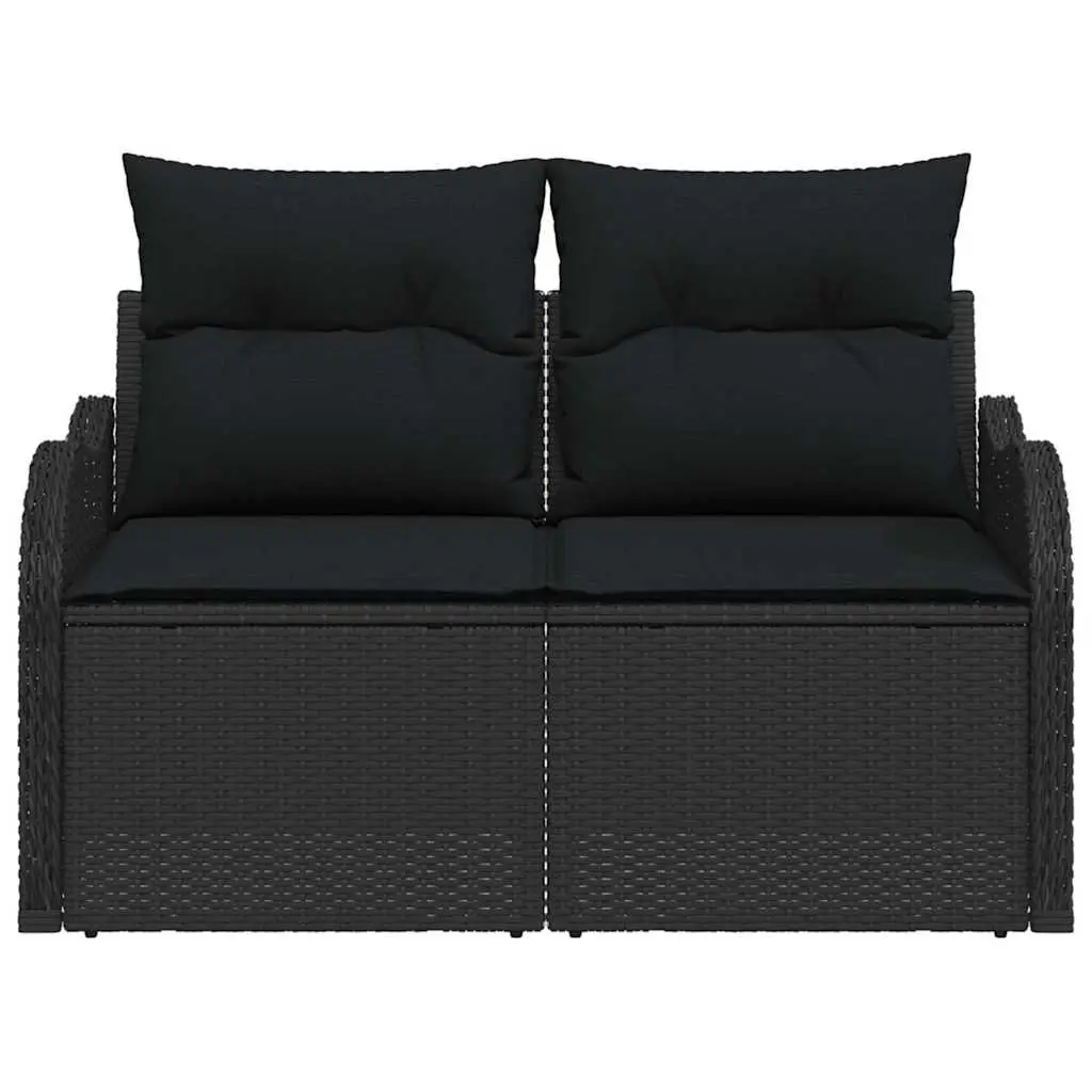 Outdoor Garden Sofa Cushioned Black Poly Rattan Patio Furniture