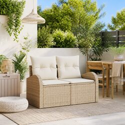 Outdoor Garden Sofa Beige Poly Rattan Patio Seating Modern Design 124x62x69cm