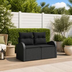 Garden Sofa Outdoor Seating Black Poly Rattan Modern Minimalist Terrace